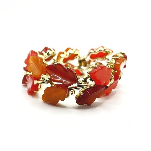 Vintage 1960 Signed Lisner Thermoset Lucite Fall Leaves Necklace Bracelet Set - Picture 2 of 8